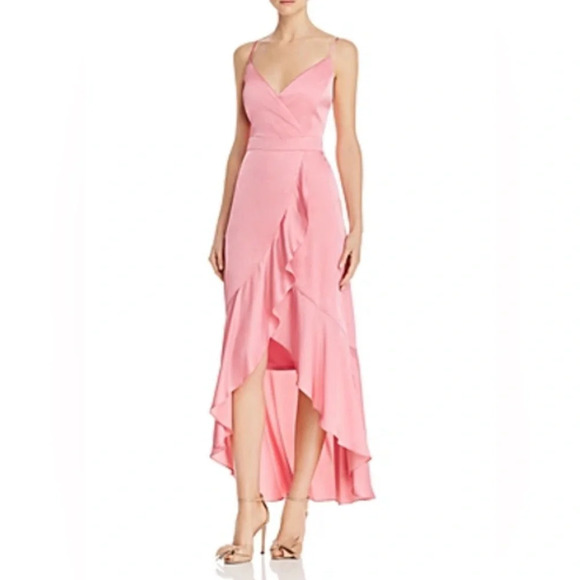 Laundry by Shelli Segal Ruffled Satin Dress In Rose Pink Size 14 NWT - Picture 1 of 13